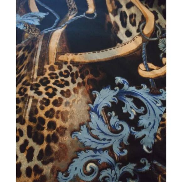 Vintage Animal Print Floral Beaded Damask Short Sleeve Plus Size Blouse Y2K 1X - Picture 5 of 7